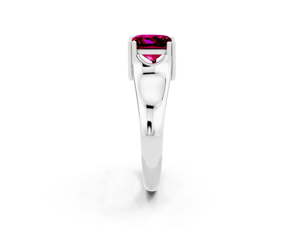 Platinum Princess Cut Garnet Solitaire Ring with Wide Band and Prong Setting