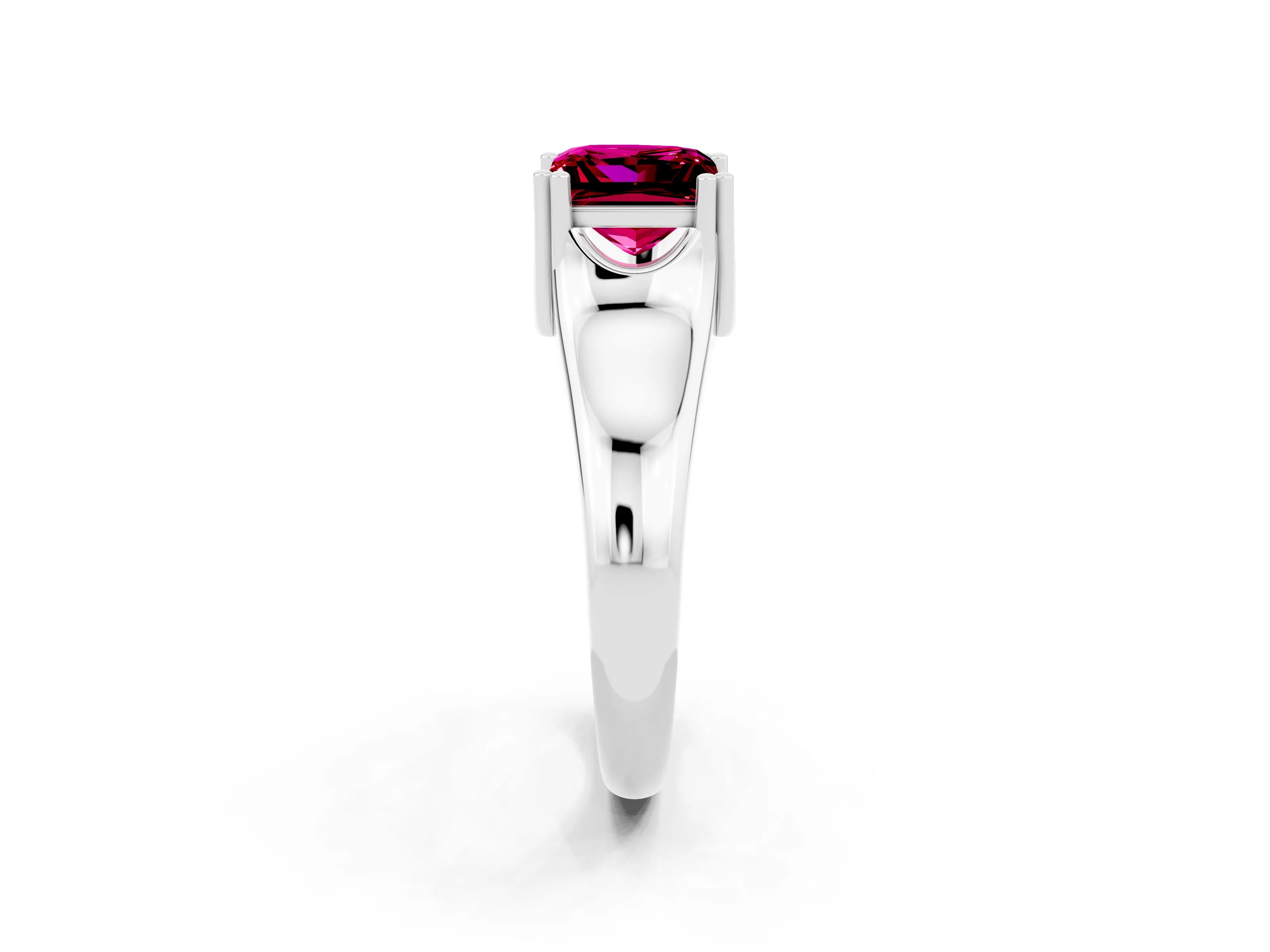 White gold Princess Cut Garnet Solitaire Ring with Wide Band and Prong Setting_2