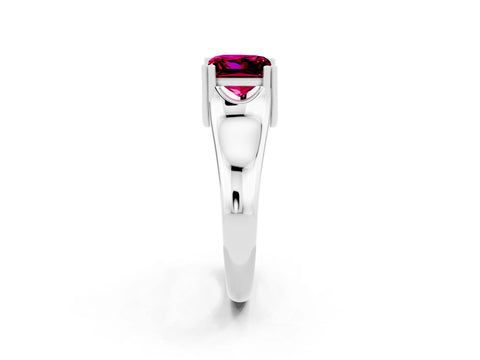 White gold Princess Cut Garnet Solitaire Ring with Wide Band and Prong Setting_2
