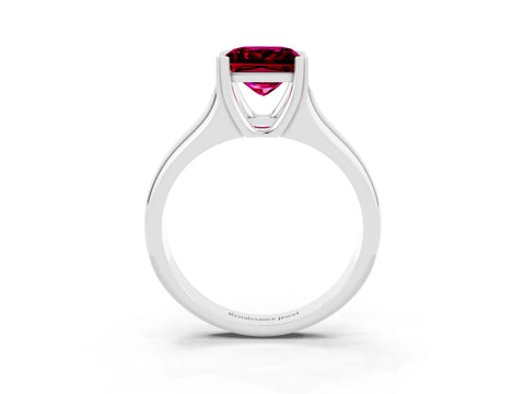 White gold Princess Cut Garnet Solitaire Ring with Wide Band and Prong Setting_3