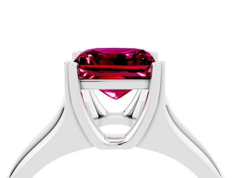 White gold Princess Cut Garnet Solitaire Ring with Wide Band and Prong Setting_4