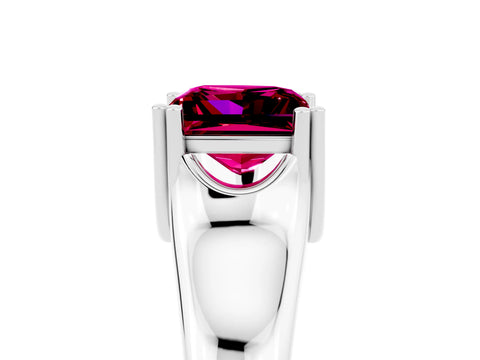 White gold Princess Cut Garnet Solitaire Ring with Wide Band and Prong Setting_5
