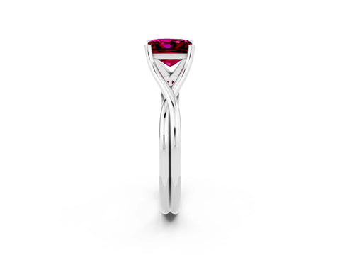 White gold Princess Cut Garnet Solitaire Twist Band Prong Setting Ring_56