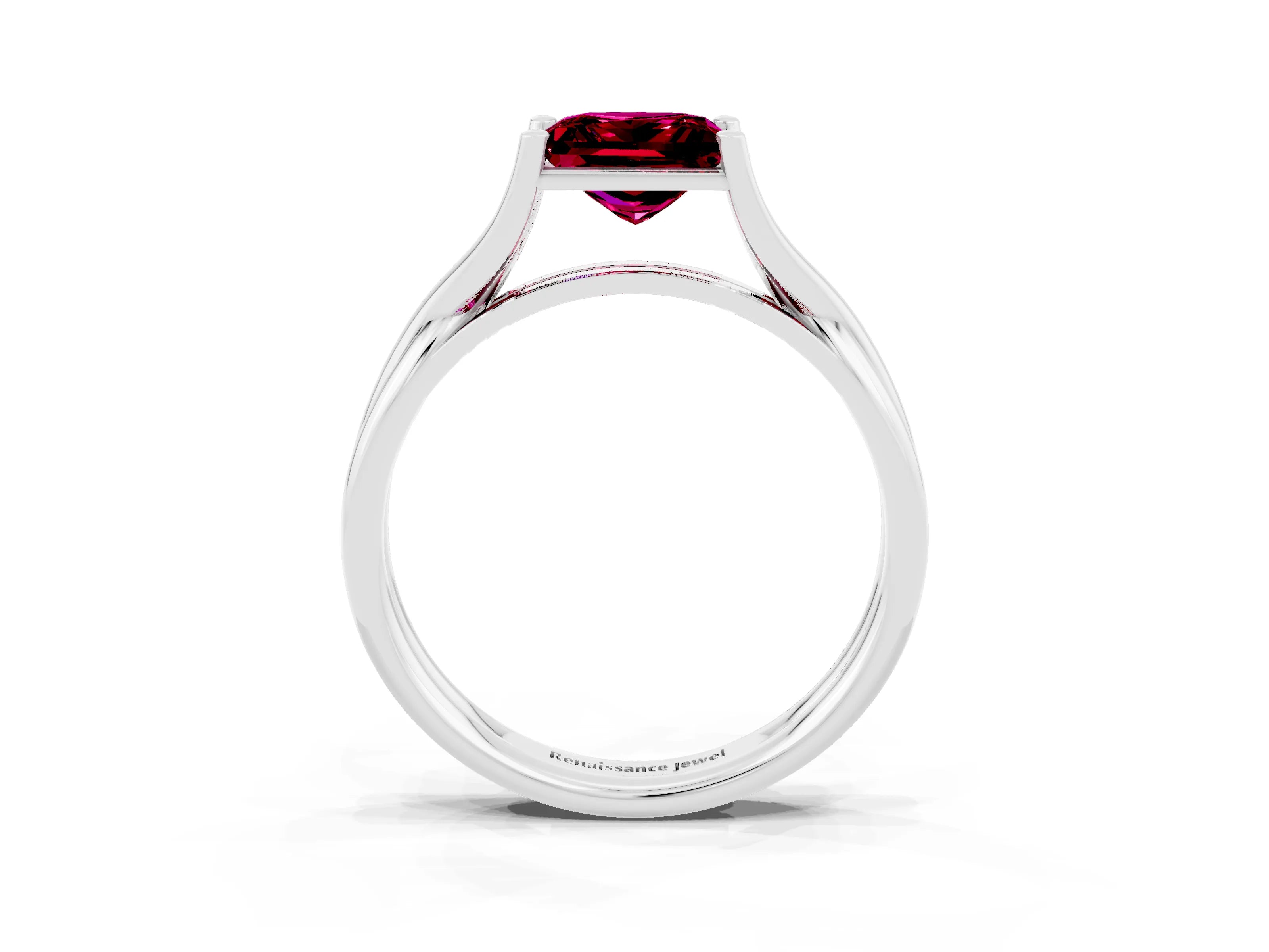 White gold Princess Cut Garnet Solitaire Twist Band Prong Setting Ring_57