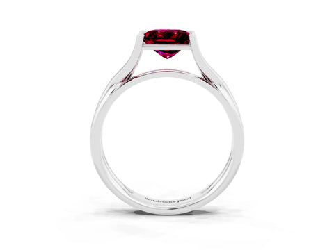 White gold Princess Cut Garnet Solitaire Twist Band Prong Setting Ring_57