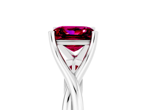 White gold Princess Cut Garnet Solitaire Twist Band Prong Setting Ring_59