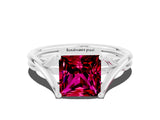 White gold Princess Cut Garnet Solitaire Twist Band Prong Setting Ring_60
