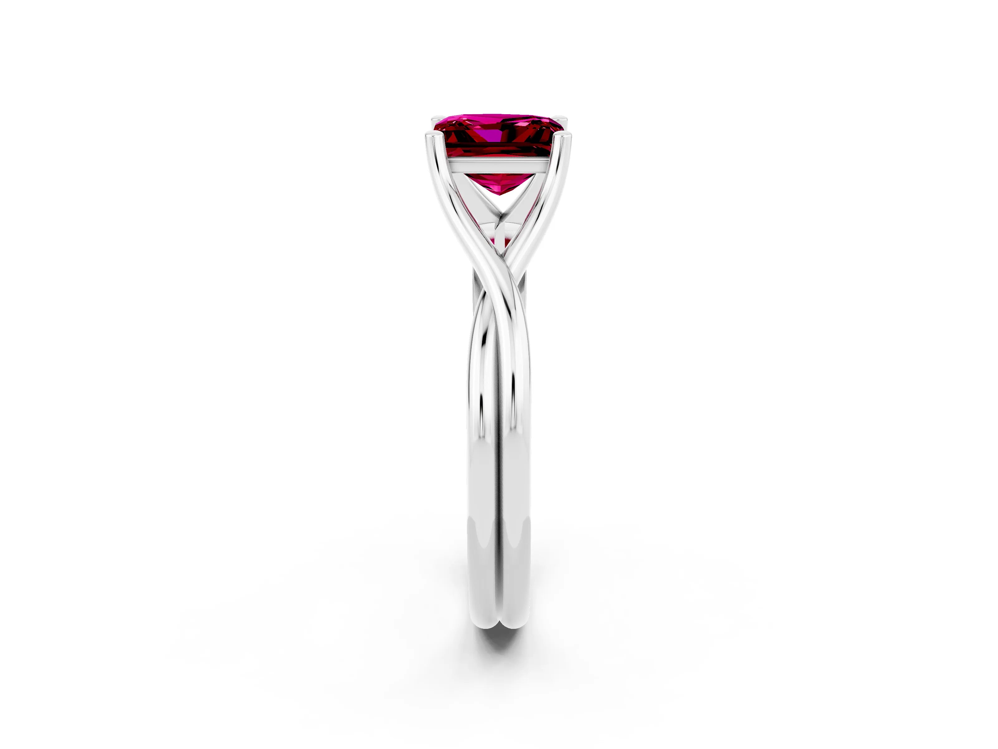 White gold Princess Cut Garnet Solitaire Twist Band Prong Setting Ring_62