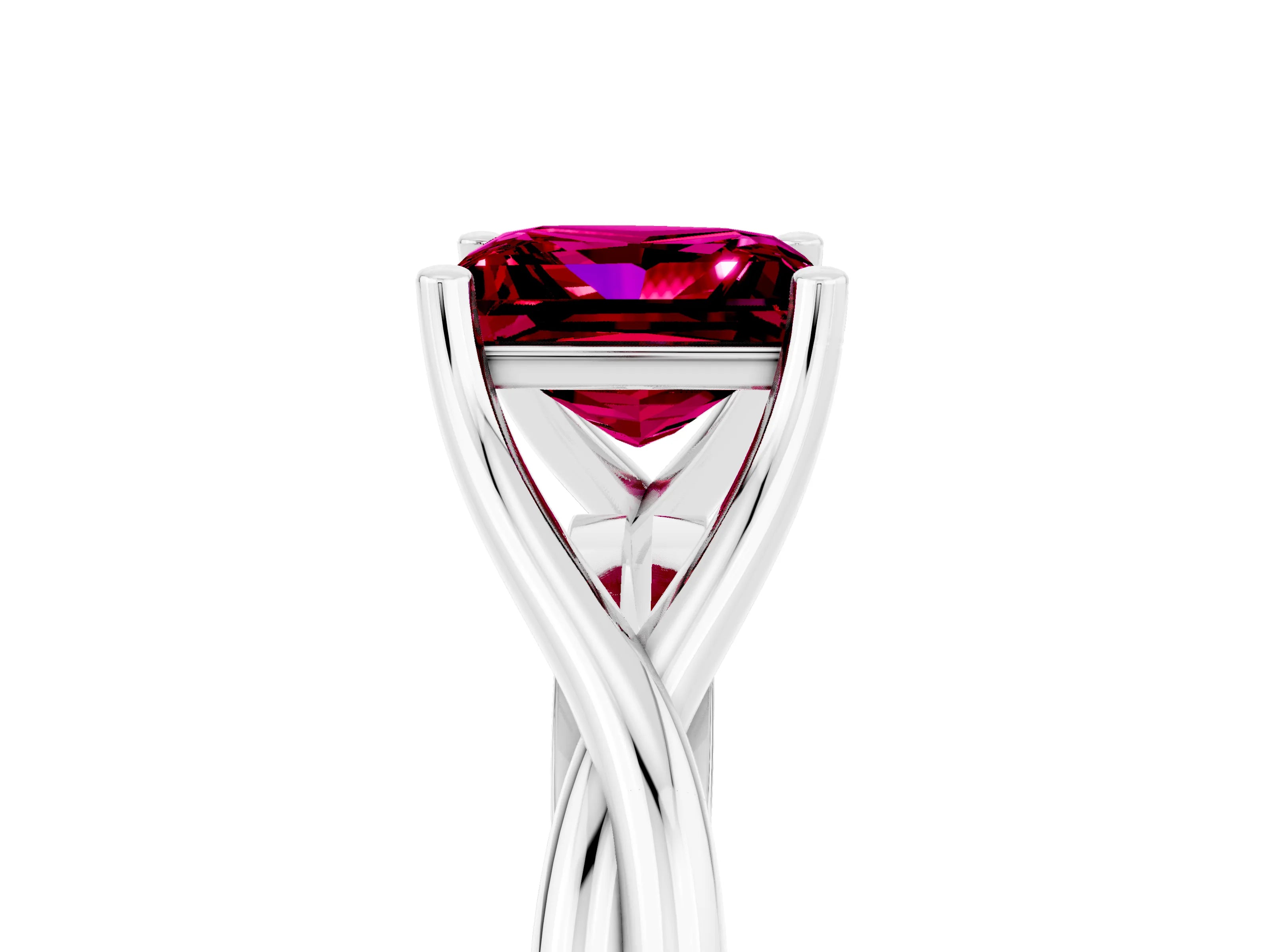 White gold Princess Cut Garnet Solitaire Twist Band Prong Setting Ring_65