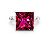White gold Princess Cut Garnet Solitaire Twisted Band with Round  Accents and Prong Setting_12