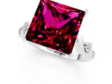 White gold Princess Cut Garnet Solitaire Twisted Band with Round  Accents and Prong Setting_13