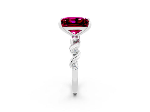 White gold Princess Cut Garnet Solitaire Twisted Band with Round  Accents and Prong Setting_14