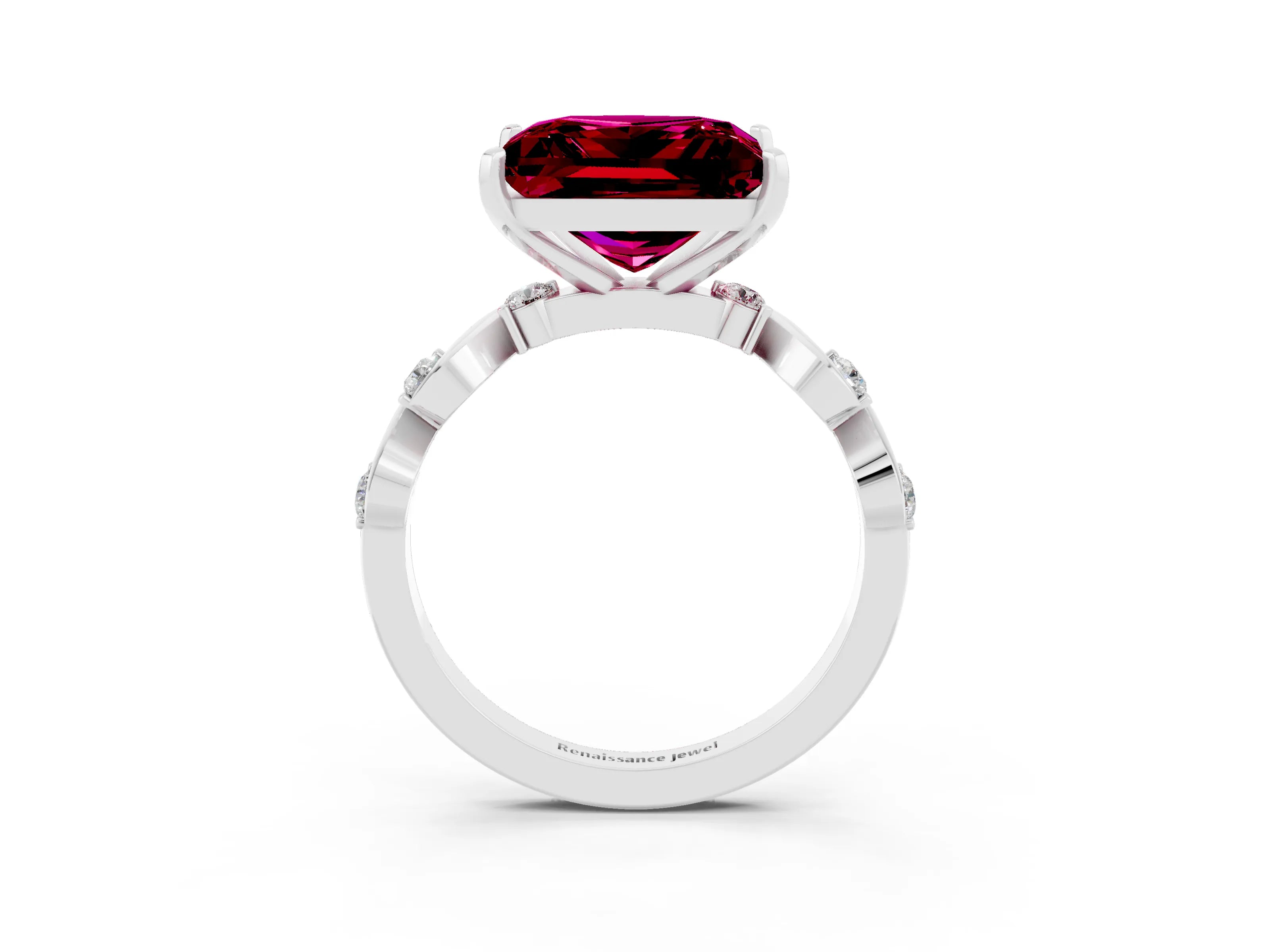 White gold Princess Cut Garnet Solitaire Twisted Band with Round  Accents and Prong Setting_15