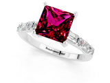 White gold Princess Cut Garnet Solitaire with Side Baguettes and Channel Set Band_1
