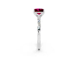 White gold Princess Cut Garnet Solitaire with Side Baguettes and Channel Set Band_2