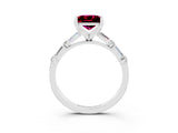 White gold Princess Cut Garnet Solitaire with Side Baguettes and Channel Set Band_3