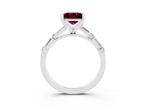 White gold Princess Cut Garnet Solitaire with Side Baguettes and Channel Set Band_3
