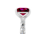 White gold Princess Cut Garnet Solitaire with Side Baguettes and Channel Set Band_5