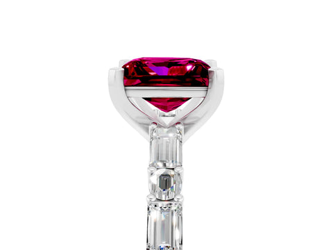 White gold Princess Cut Garnet Solitaire with Side Baguettes and Channel Set Band_5