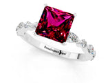 White gold Princess Cut Garnet Solitaire with Side Stones on a Pavé Band and Four-Prong Setting_1
