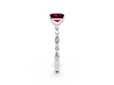 White gold Princess Cut Garnet Solitaire with Side Stones on a Pavé Band and Four-Prong Setting_2