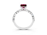 White gold Princess Cut Garnet Solitaire with Side Stones on a Pavé Band and Four-Prong Setting_3