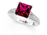 White gold Princess Cut Garnet Split Shank Engagement Ring with Pavé Band_1