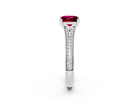 White gold Princess Cut Garnet Split Shank Engagement Ring with Pavé Band_2