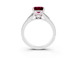 White gold Princess Cut Garnet Split Shank Engagement Ring with Pavé Band_3