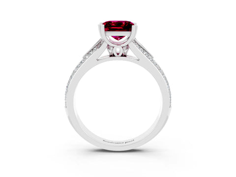 White gold Princess Cut Garnet Split Shank Engagement Ring with Pavé Band_3