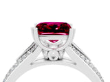 White gold Princess Cut Garnet Split Shank Engagement Ring with Pavé Band_4