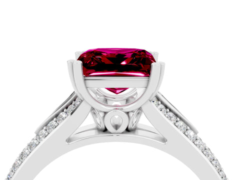 White gold Princess Cut Garnet Split Shank Engagement Ring with Pavé Band_4