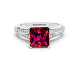 White gold Princess Cut Garnet Split Shank Engagement Ring with Pavé Band
