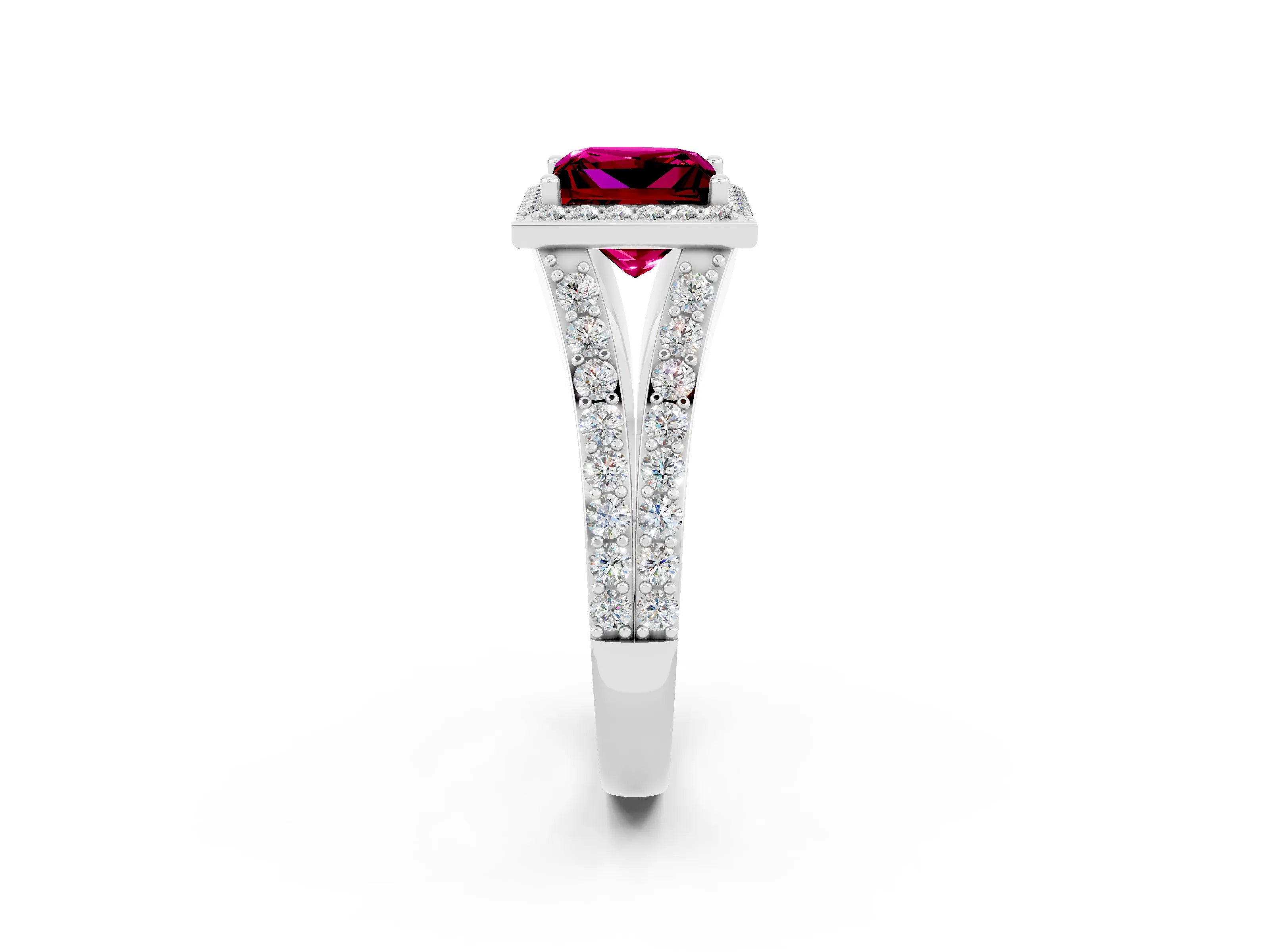 White gold Princess Cut Garnet Split Shank Halo Ring with Four-Prong Setting_12