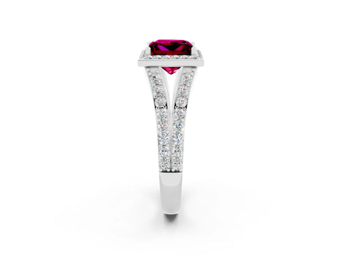 White gold Princess Cut Garnet Split Shank Halo Ring with Four-Prong Setting_12