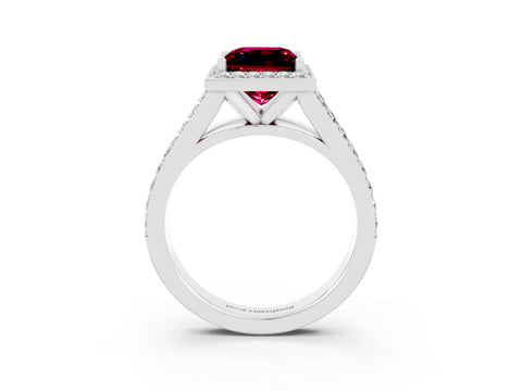White gold Princess Cut Garnet Split Shank Halo Ring with Four-Prong Setting_13