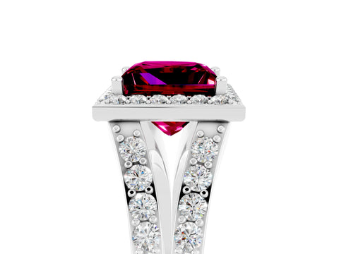 White gold Princess Cut Garnet Split Shank Halo Ring with Four-Prong Setting_27