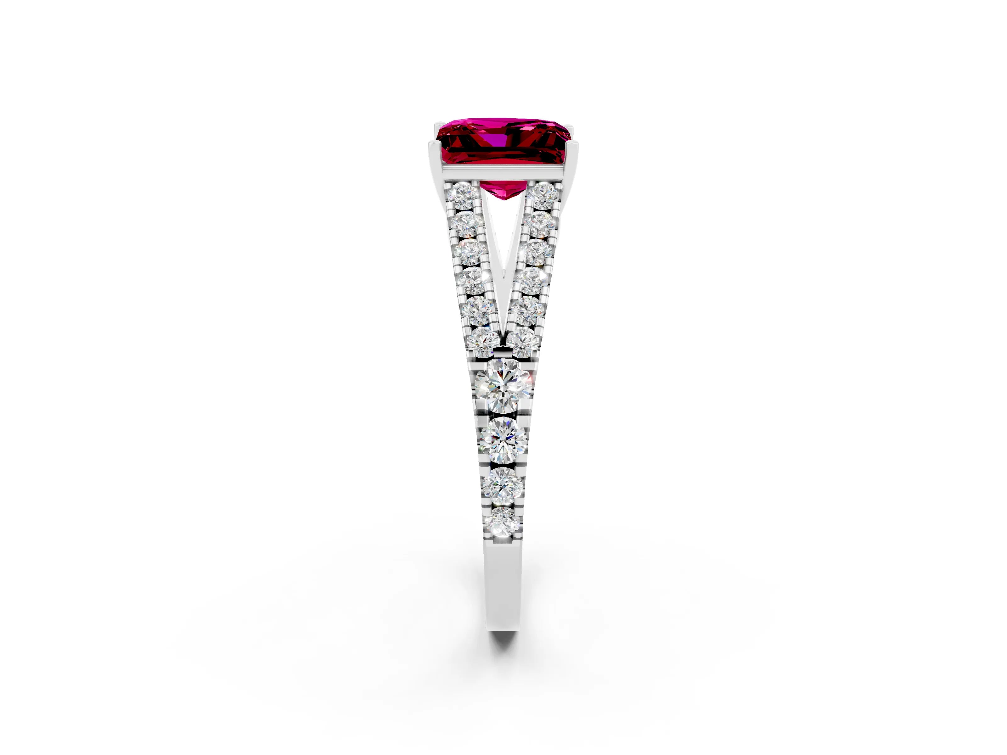 White gold Princess Cut Garnet Split Shank Pavé Engagement Ring with Four-Prong Setting_14