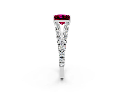 White gold Princess Cut Garnet Split Shank Pavé Engagement Ring with Four-Prong Setting_14