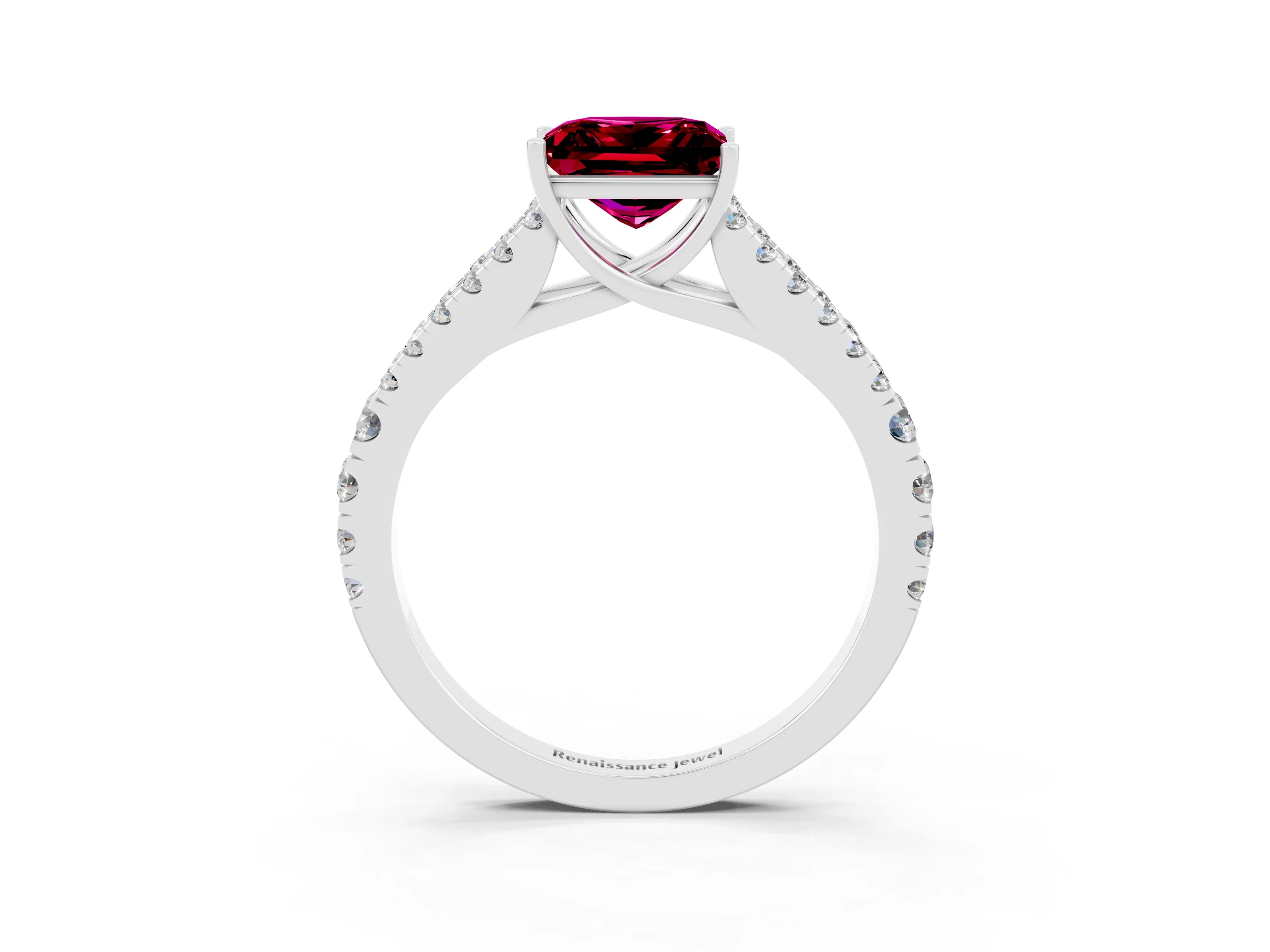 White gold Princess Cut Garnet Split Shank Pavé Engagement Ring with Four-Prong Setting_15
