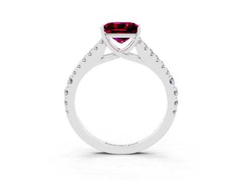 White gold Princess Cut Garnet Split Shank Pavé Engagement Ring with Four-Prong Setting_15