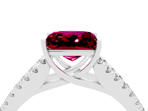 White gold Princess Cut Garnet Split Shank Pavé Engagement Ring with Four-Prong Setting_16