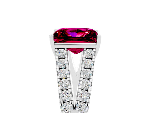White gold Princess Cut Garnet Split Shank Pavé Engagement Ring with Four-Prong Setting_17