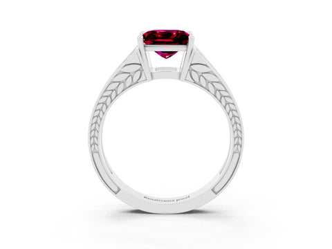 White gold Princess Cut Garnet Split Shank Ring with Pavé Band and Four-Prong Setting_3