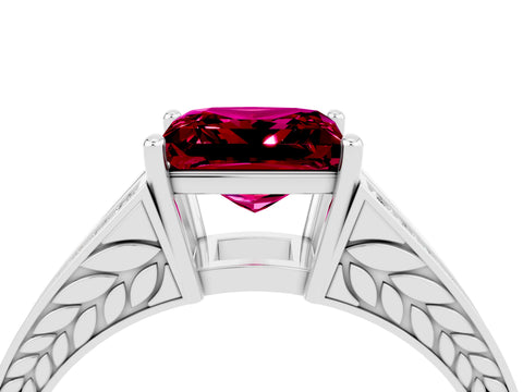 White gold Princess Cut Garnet Split Shank Ring with Pavé Band and Four-Prong Setting_4
