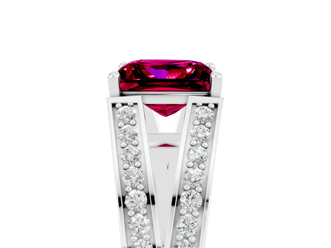 White gold Princess Cut Garnet Split Shank Ring with Pavé Band and Four-Prong Setting_5