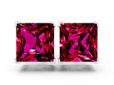 White gold Princess Cut Garnet Stud Earrings_54