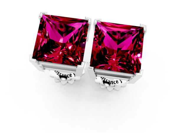 Platinum Princess Cut Garnet Stud Earrings