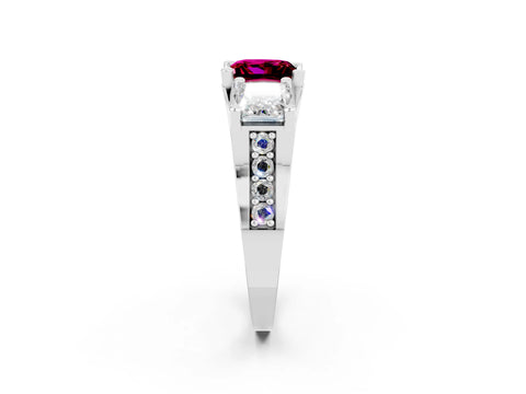 White gold Princess Cut Garnet Three-Stone Ring with Channel Set Band and Four-Prong Setting_2