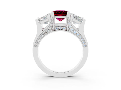 White gold Princess Cut Garnet Three-Stone Ring with Channel Set Band and Four-Prong Setting_3